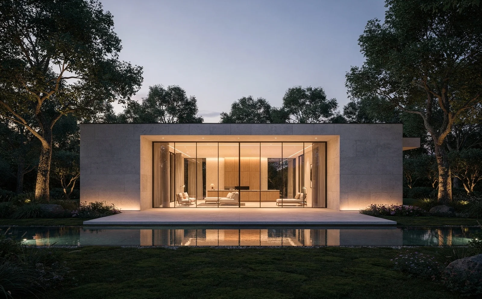Villa contemporaine au crépuscule